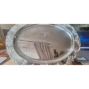 Vintage GSA Silverplate Serving Tray Grape & Vine Border 18" Beautiful As Found!